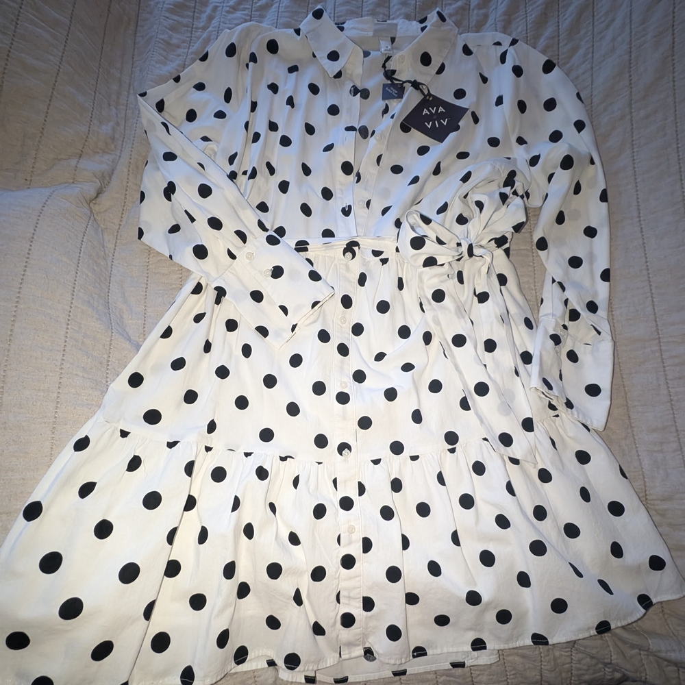 Ava & Viv Black and White Polka Dot Long Sleeve Dress
